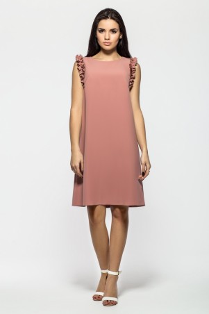 A-Dress: Нежное платье пудрового цвета с маленькой рюшей на плечах 70340 - фото 1