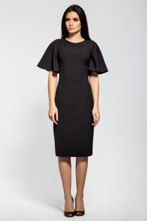 A-Dress: Классическое платье-футляр черного цвета с расклешенным рукавом 71013 - фото 1