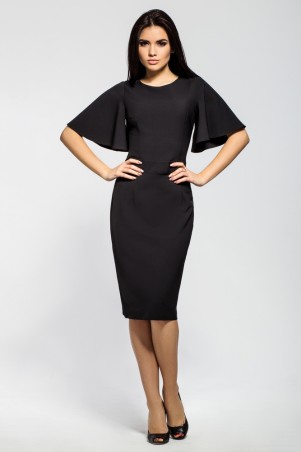 A-Dress: Классическое платье-футляр черного цвета с расклешенным рукавом 71013 - фото 3