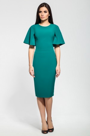 A-Dress: Стильное силуэтное платье с расширенным рукавом зеленого цвета 71012 - фото 1