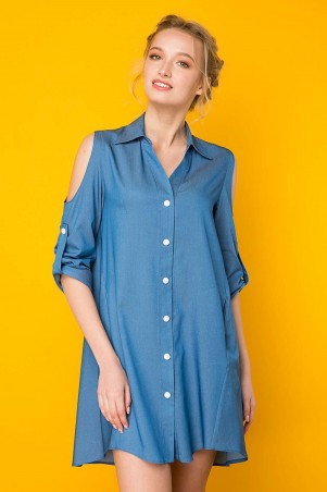 Zefir: Платье-рубашка с вырезами на плечах АЛИСА синее - фото 1