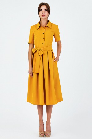 A-Dress: Офисное платье насыщенного горчичного цвета из костюмного крепа 70381 - фото 1