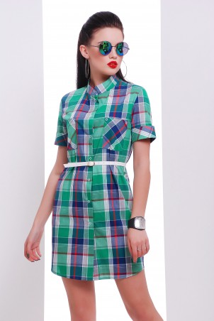 TessDress: Платье -рубашка с коротким рукавом "Лайт-2" Green 5361 - фото 1