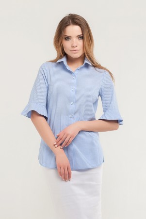Marterina: Рубашка с коротким конусным рукавом голубая в полоску K07R07CT56 - фото 1