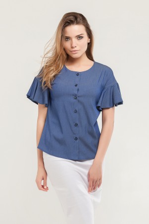 Marterina: Рубашка с воланом по рукаву джинс K07R08R04 - фото 1