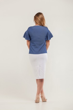 Marterina: Рубашка с воланом по рукаву джинс K07R08R04 - фото 3