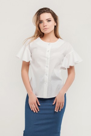 Marterina: Рубашка с воланом по рукаву белая принт K07R08CT23 - фото 1
