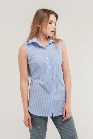Marterina: Рубашка без рукава на резинке голубая в полоску K07R09CT56 - фото 1