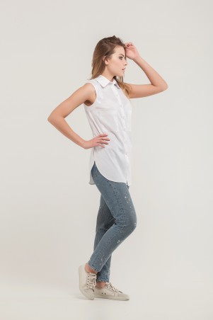 Marterina: Рубашка без рукава на резинке белая K07R09R01 - фото 2