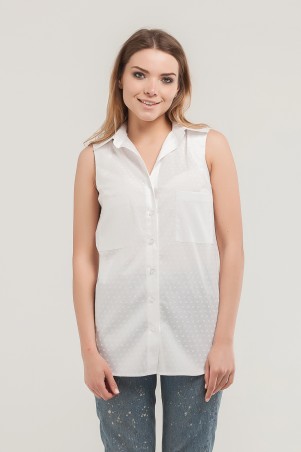 Marterina: Рубашка без рукава на резинке белая принт K07R09CT23 - фото 1