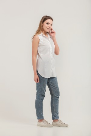 Marterina: Рубашка без рукава на резинке белая принт K07R09CT23 - фото 2