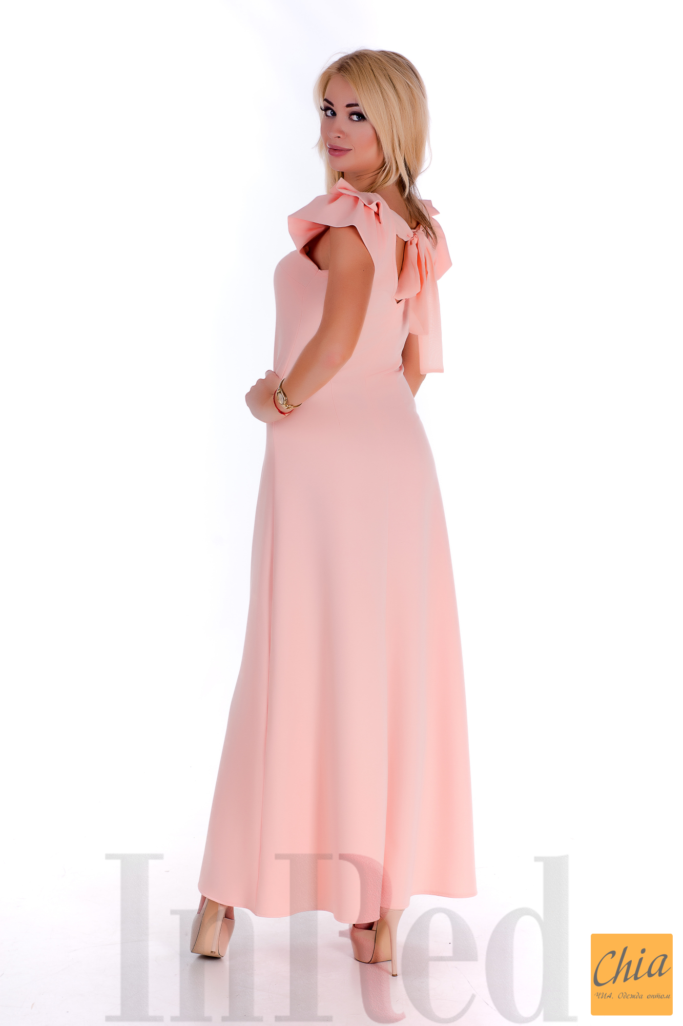 Платье "Кристин" длинное персиковое