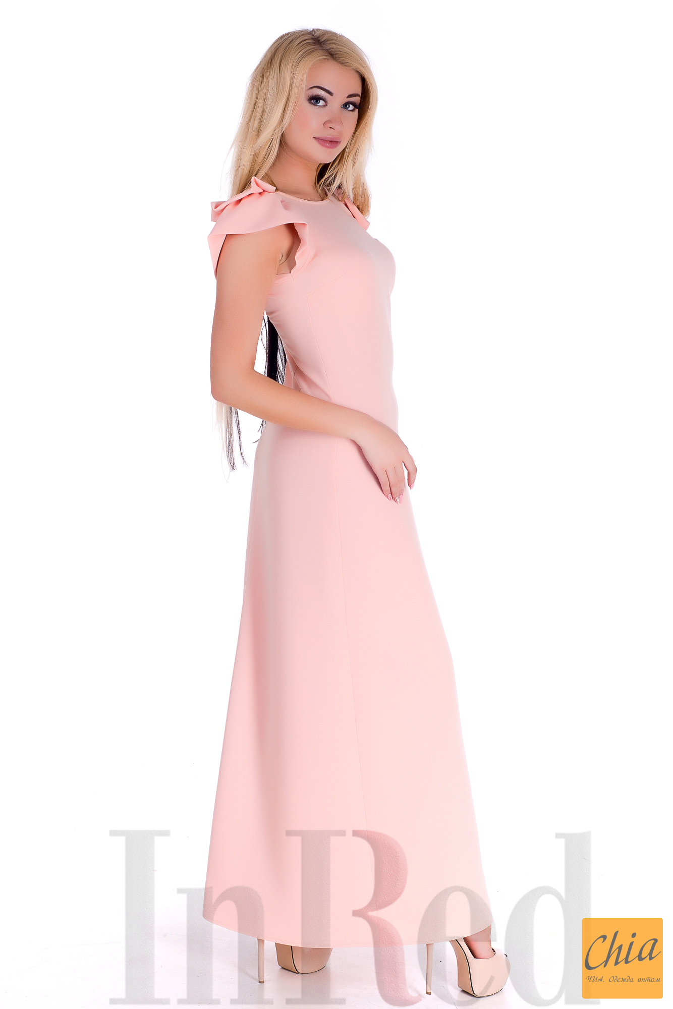 Платье "Кристин" длинное персиковое