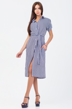A-Dress: Платье-рубашка в темно-синюю полоску 70542 - фото 1