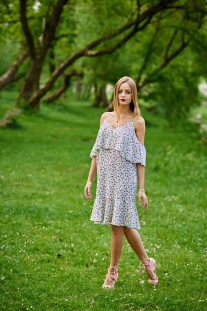 Ляпота: Платье с воланом в мелкие розочки 1077 - фото 1