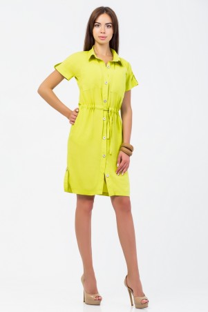 A-Dress: Платье-рубашка трендового желто-зеленого цвета 70523 - фото 1