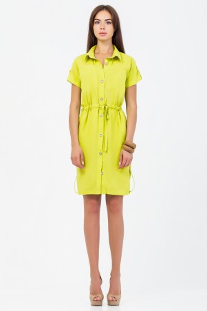 A-Dress: Платье-рубашка трендового желто-зеленого цвета 70523 - фото 3