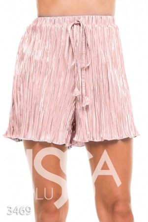 ISSA PLUS: Розовые шорты с высокой талией из жатого атласа 3469_розовый - фото 1