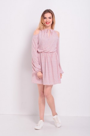 Lilo: Короткое розовое платье в горошек с открытыми плечами 8206 - фото 2