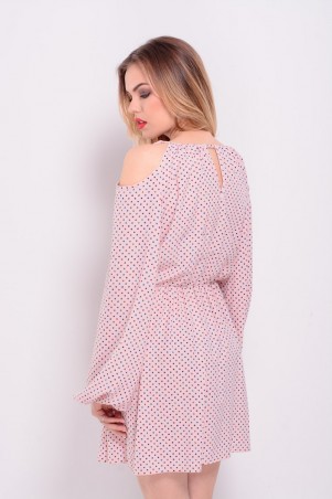 Lilo: Короткое розовое платье в горошек с открытыми плечами 8206 - фото 4