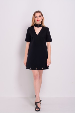 Lilo: Короткое черное платье с чокером и люверсами 8162 - фото 1