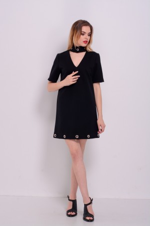 Lilo: Короткое черное платье с чокером и люверсами 8162 - фото 2