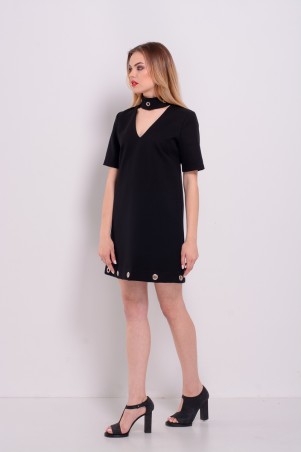 Lilo: Короткое черное платье с чокером и люверсами 8162 - фото 3