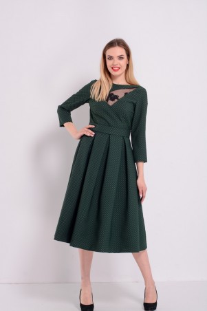 Lilo: Зеленое жаккардовое платье с французским кружевом Lilo 8145 - фото 1