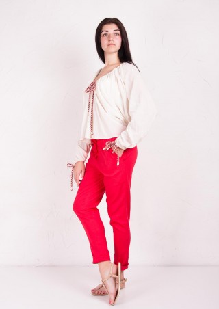 Losinelli: Брюки Лен-стрейч корал В00364 - фото 5