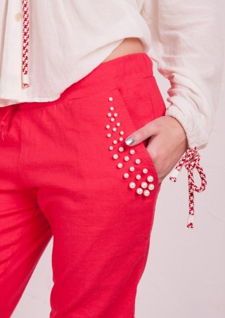 Losinelli: Брюки Лен-стрейч + жемчуг корал В00363 В00363 - фото 6