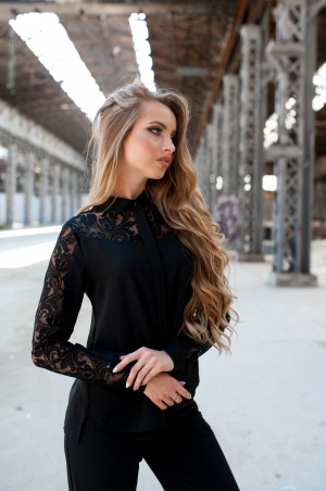 Fognar: Блуза черная с кружевом 2091 - фото 2