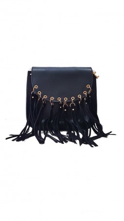 ISSA PLUS: Черная женская сумочка из эко-кожи с длинной бахромой на металлических кольцах AMG-A832_черный - фото 1
