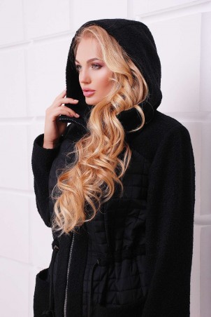 Tatiana: Легкое комбинированное пальто НОРА черное - фото 1