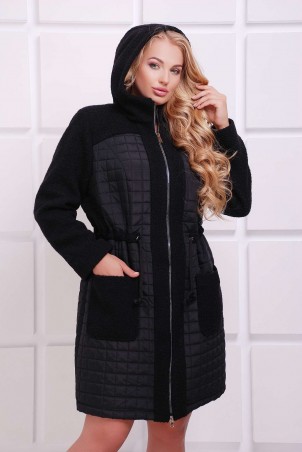 Tatiana: Легкое комбинированное пальто НОРА черное - фото 2