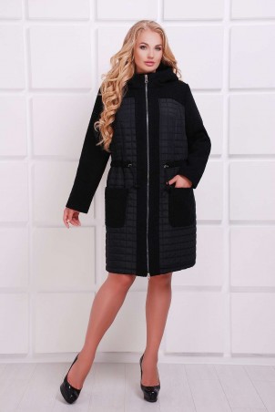 Tatiana: Легкое комбинированное пальто НОРА черное - фото 3