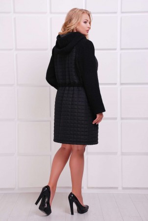 Tatiana: Легкое комбинированное пальто НОРА черное - фото 4
