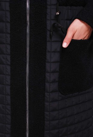 Tatiana: Легкое комбинированное пальто НОРА черное - фото 5