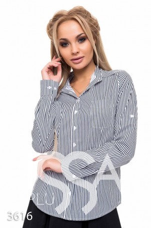 ISSA PLUS: Белая приталенная блуза с длинными рукавами в узкую черную полоску 3616_белый/черный - фото 1