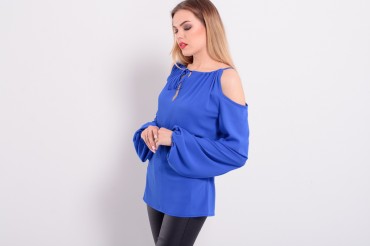 Lilo: Синяя блузка с открытыми плечами и длинным рукавом 2304 - фото 2