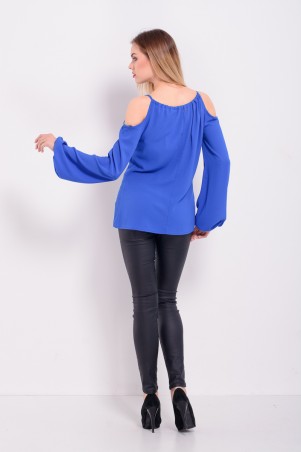 Lilo: Синяя блузка с открытыми плечами и длинным рукавом 2304 - фото 3
