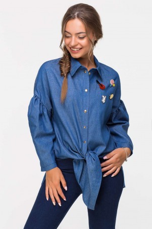 Zefir: Джинсовая рубашка с брошками BADGE синяя - фото 1
