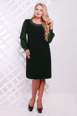 Tatiana: Платье с шифоновыми рукавами ВИТА темно-зеленое - фото 1