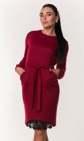Zanna Brend: Модное женское платье с поясом и гипюровой вставкой 7280 - фото 1