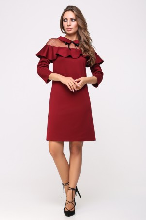 Itelle: Сукня бордового кольору з воланом та сіткою на плечах Ліннет 5946 - фото 1