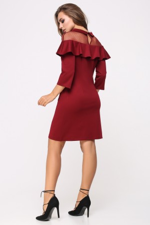 Itelle: Сукня бордового кольору з воланом та сіткою на плечах Ліннет 5946 - фото 2