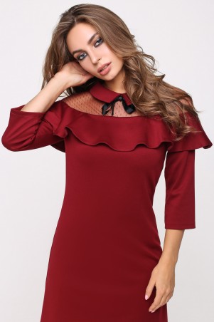 Itelle: Сукня бордового кольору з воланом та сіткою на плечах Ліннет 5946 - фото 3