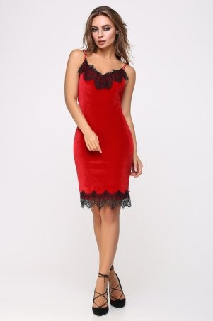 Itelle: Велюровое красное в бельевом стиле платье Лилиан 5944 - фото 1
