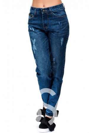 ISSA PLUS: Классические синие джинсы бойфренды с потертостями 3720_ синий - фото 1