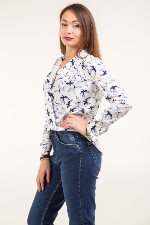 WearMe: Блуза с запахом белая + синие синички 1366 - фото 3