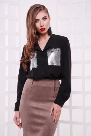 TessDress: Струящаяся блуза с карманами из пайетки "Динара" Black 5196 - фото 1